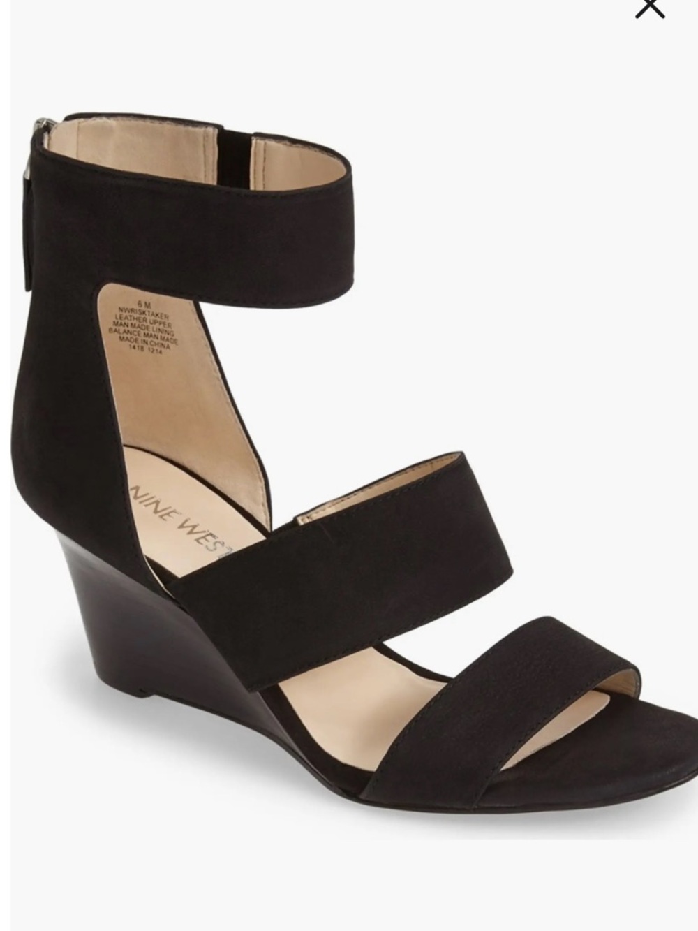Nine West Risk-Taker Black Multi-Strap Wedge Heel Sandals, Size 7.5